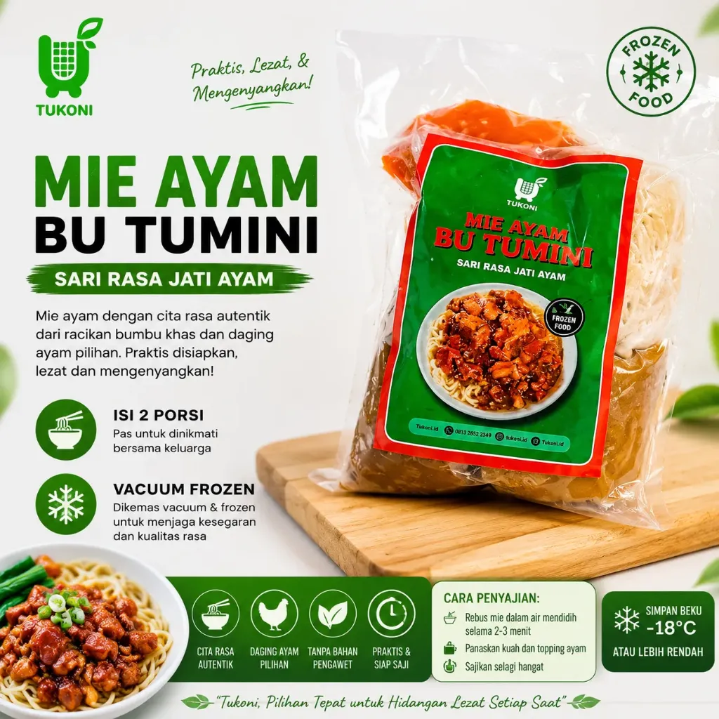 Mie Ayam Bu Tumini (Isi 2 & 3 porsi) (2 Porsi)